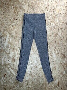 Ultra Flirt Metallic Glitter Leggings Womens Small Silver Black Side Stripe